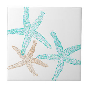 Three Starfish Teal and Tan Tile