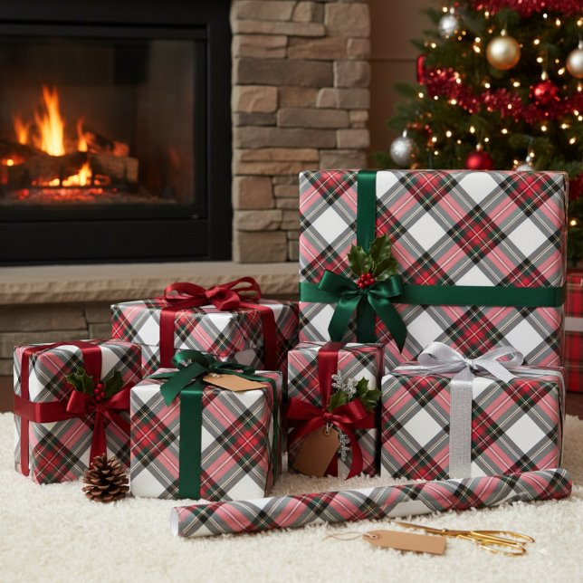 Three Stewart Plaid Wrapping Paper Sheets (Stewart Plaid Wrapping Paper Sheets - Sheet #1)