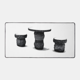 Three Stone Round Benches Snow Photo Desk Mat