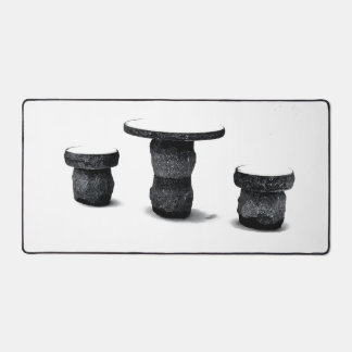 Three Stone Round Benches Snow Photo Desk Mat