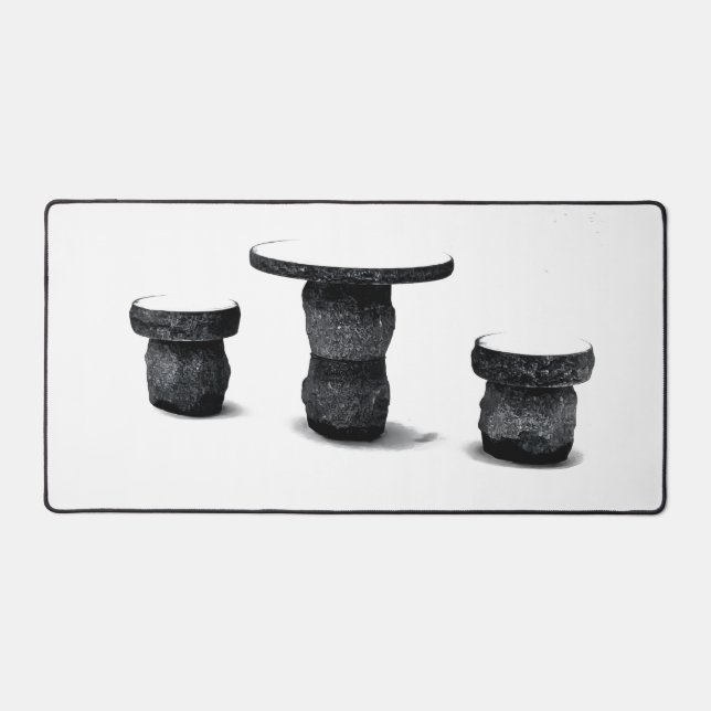 Three Stone Round Benches Snow Photo Desk Mat (Front)
