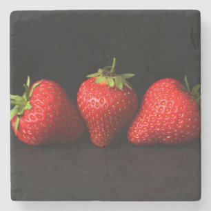 Three Strawberries On Black coastera Stone Coaster