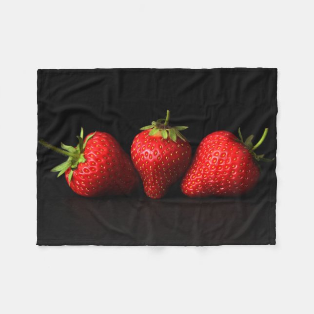 Three Strawberries On Black fba Fleece Blanket (Front (Horizontal))