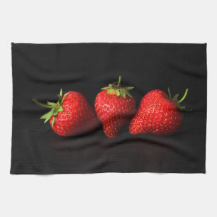 Three Strawberries On Black ktm Tea Towel