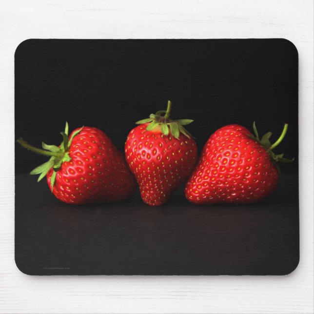 Three Strawberries On Black mpm Mouse Mat (Front)