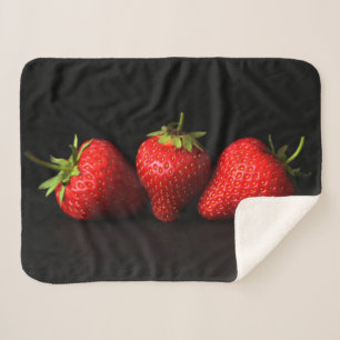 Three Strawberries On Black sbcn Sherpa Blanket