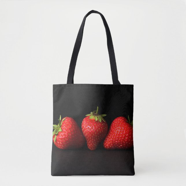 Three Strawberries On Black stcnm Tote Bag (Front)