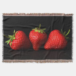 Three Strawberries On Black tbcn Throw Blanket