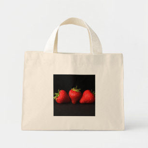 Three Strawberries On Black ttcna Mini Tote Bag