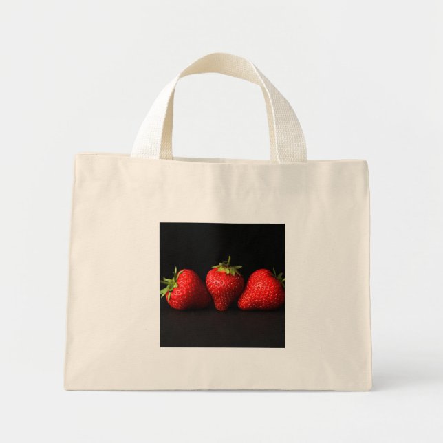 Three Strawberries On Black ttcna Mini Tote Bag (Front)