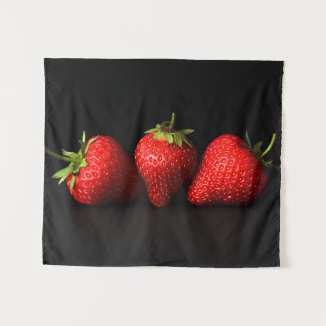Three Strawberries On Black wtcnm Tapestry (Front (Horizontal))