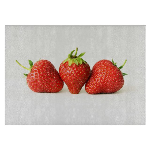 Three Strawberries On White cbcnm Cutting Board (Front)