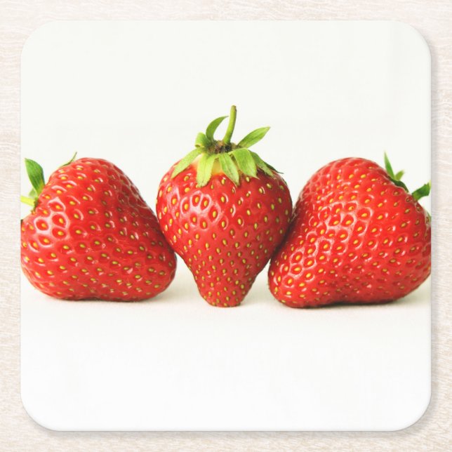 Three Strawberries On White coastercna Square Paper Coaster (Front)