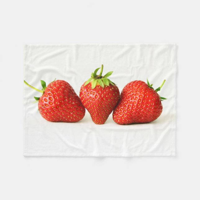 Three Strawberries On White fbcnm Fleece Blanket (Front (Horizontal))