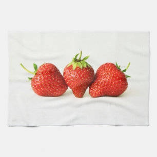 Three Strawberries On White ktcna Tea Towel