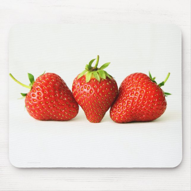 Three Strawberries On White mpcna Mouse Mat (Front)