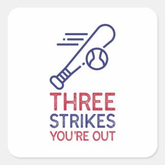 Three strikes you are out baseball square sticker