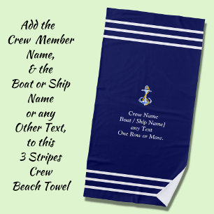 Three Stripes for Crew - Add Name or Other Text - Beach Towel