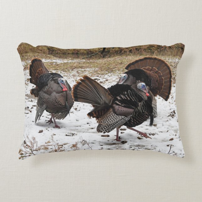 Three Strutting Wild Turkeys Photographic Art Decorative Cushion (Front)
