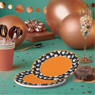 Three Styles Flying Ghosts On Halloween Colours Paper Plate