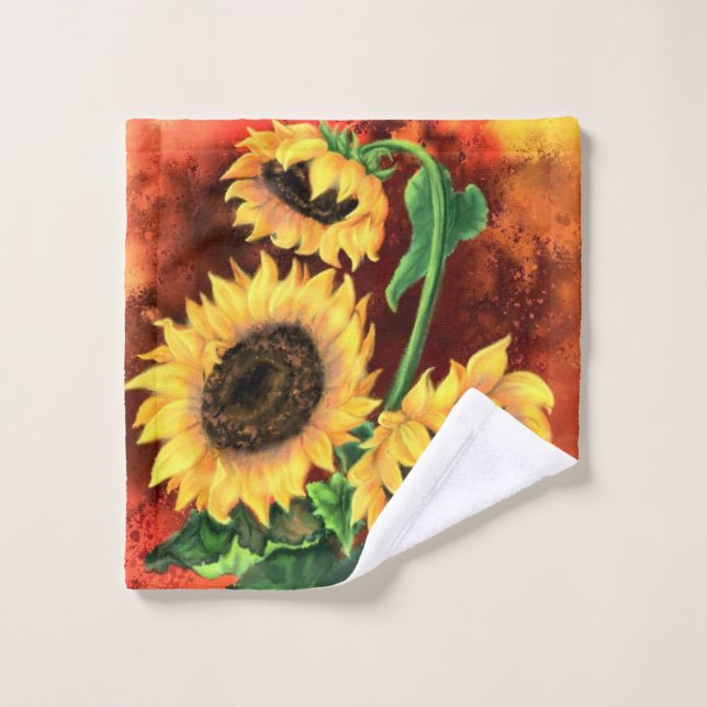Three Sunflowers Bath Towels (Wash Cloth)