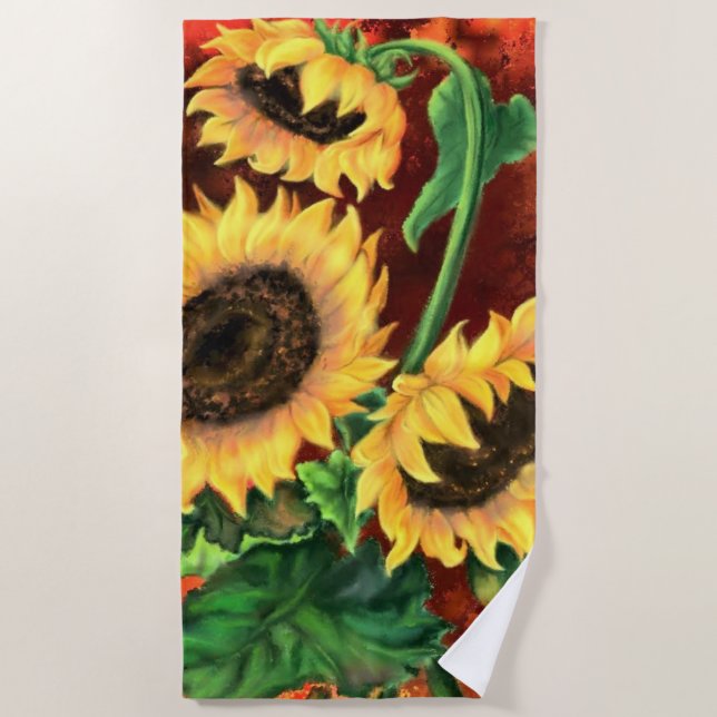 Three Sunflowers Beach Towel (Front)
