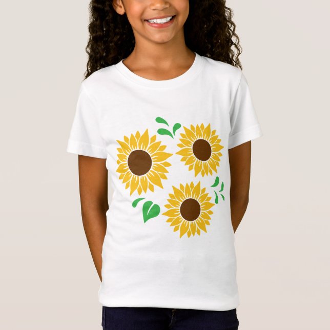 Three Sunflowers Botanical Art T-Shirt (Front)