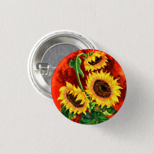 Three Sunflowers Button