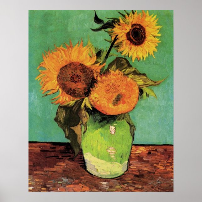 Three Sunflowers in a Vase by Van Gogh Poster (Front)