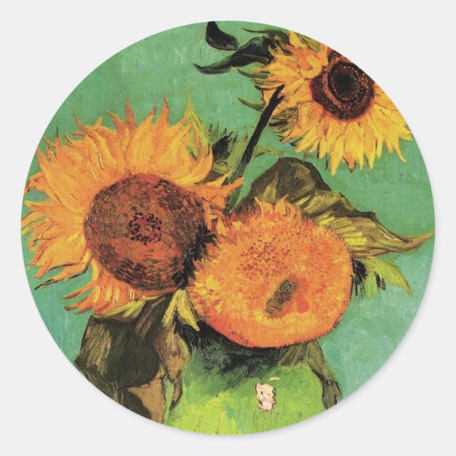 Three Sunflowers in a Vase by Vincent van Gogh Classic Round Sticker (Front)