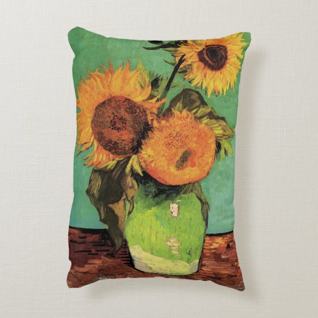 Three Sunflowers in a Vase by Vincent van Gogh Decorative Cushion (Back(Vertical))