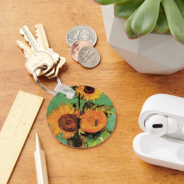 Three Sunflowers in a Vase by Vincent van Gogh Key Ring (Desk)