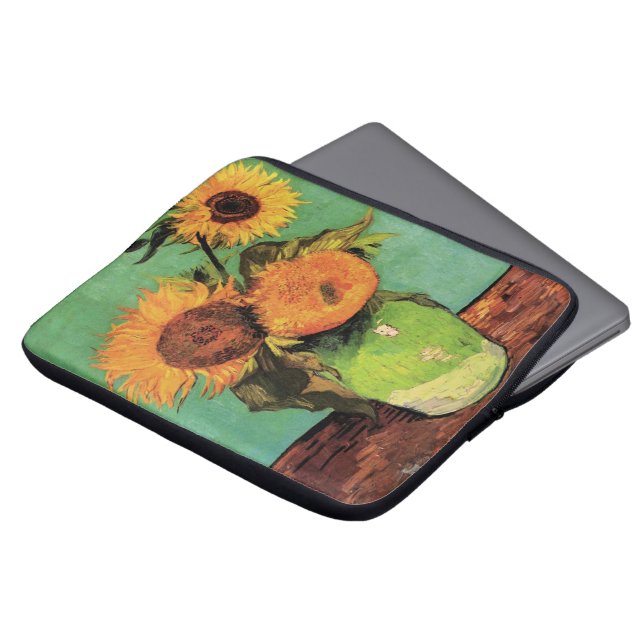 Three Sunflowers in a Vase by Vincent van Gogh Laptop Sleeve (Front Top)