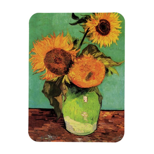 Three Sunflowers in a Vase by Vincent van Gogh Magnet (Vertical)