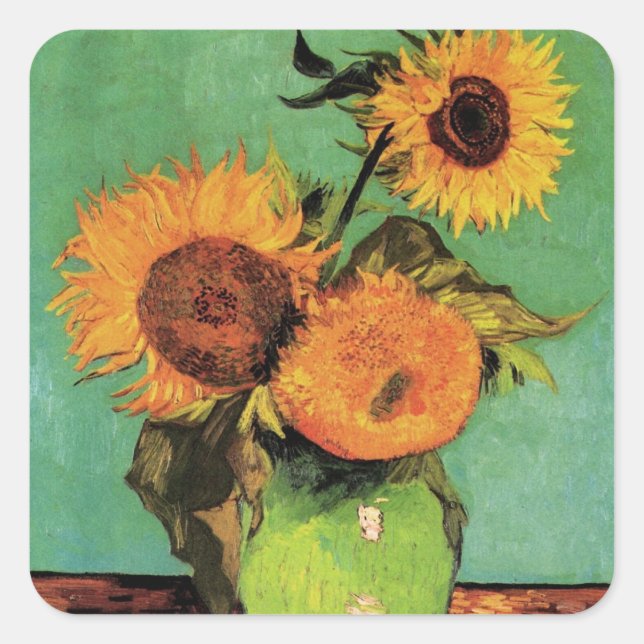 Three Sunflowers in a Vase by Vincent van Gogh Square Sticker (Front)