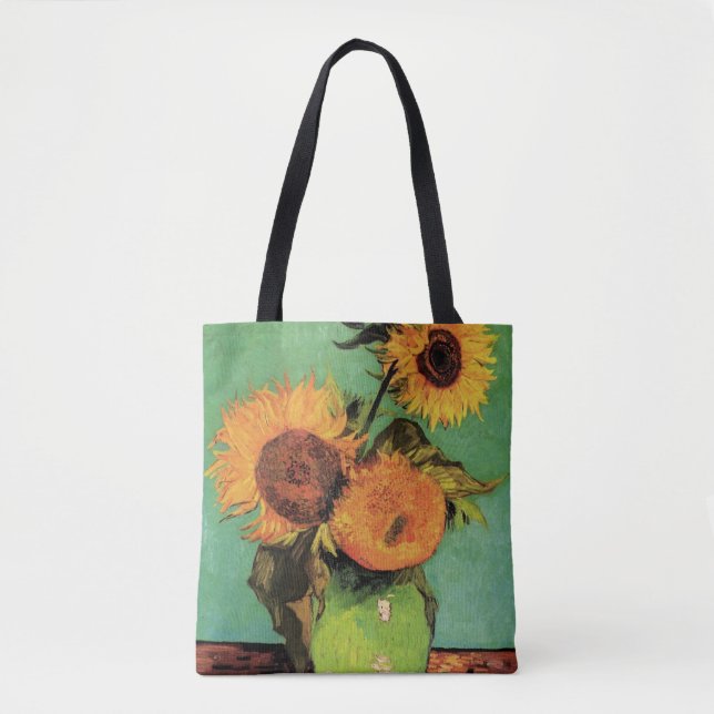 Three Sunflowers in a Vase by Vincent van Gogh Tote Bag (Front)