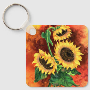 Three Sunflowers Keychain Painting