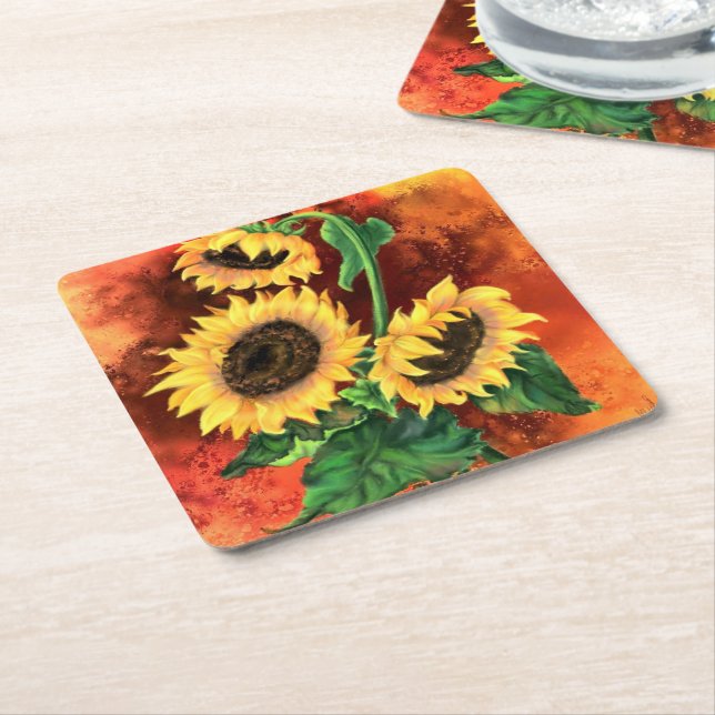 Three Sunflowers Paper Coaster (Angled)