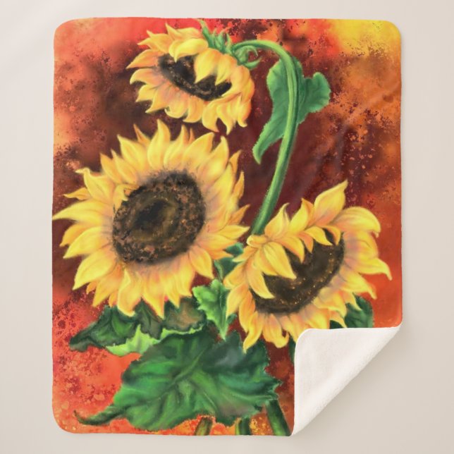 Three Sunflowers Sherpa Blanket (Front)