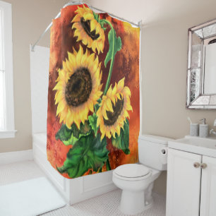 Three Sunflowers Shower Curtain Painting