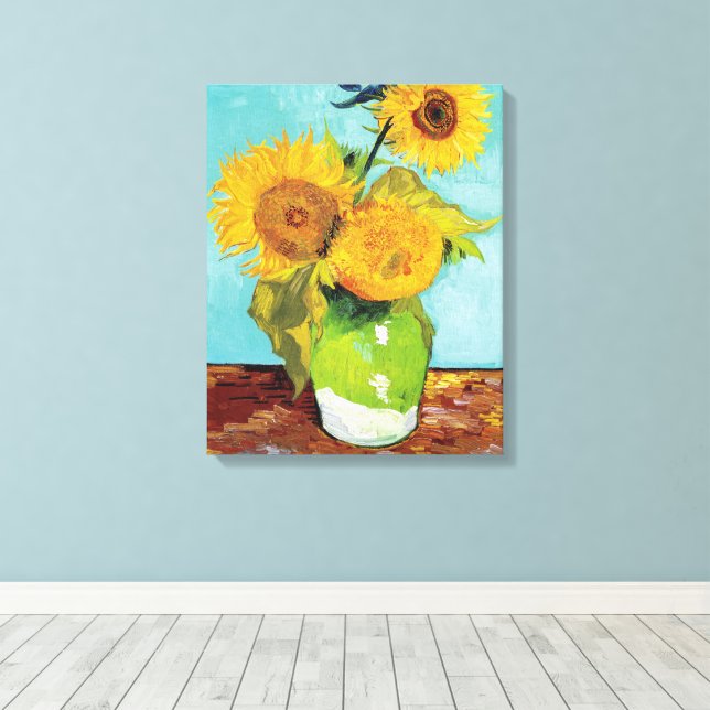 Three Sunflowers | Vincent van Gogh Canvas Print (Insitu(Wood Floor))