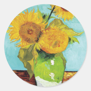 Three Sunflowers   Vincent van Gogh Classic Round Sticker