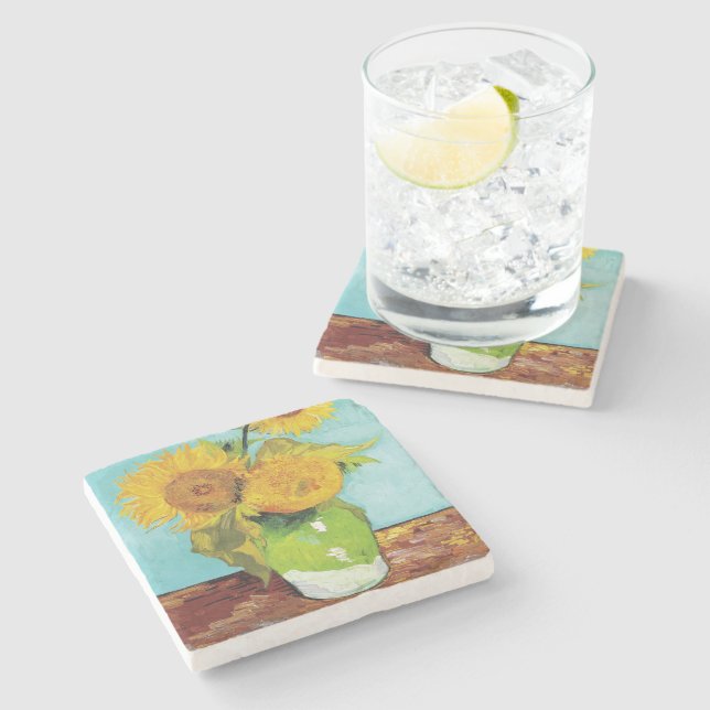 Three Sunflowers | Vincent van Gogh Stone Coaster (Side)