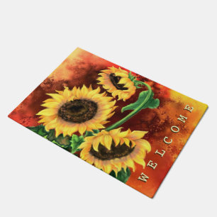 Three Sunflowers Welcome Doormat - Painting