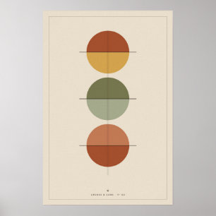 Three Suns Abstract Wall Art Poster, Mid Century G