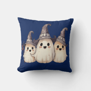 Three Super Cute Ghosts Dark Blue Halloween Cushion