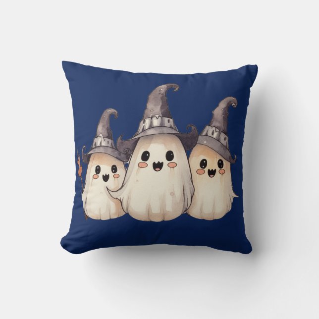 Three Super Cute Ghosts Dark Blue Halloween Cushion (Front)