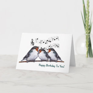 Three Swallows Singing Happy Birthday: Oil Pastel Card