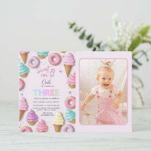 THREE Sweet As Can Be Girl 3rd Birthday  Invitation