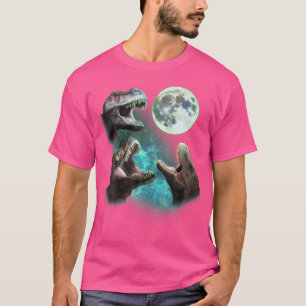 Three T-Rex Dinosaurs Howl At Moon 3 Wolves Parody T-Shirt